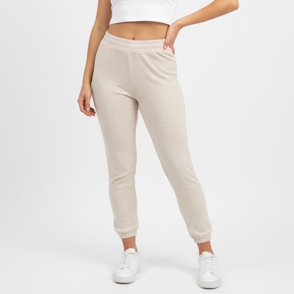 Comfort Code Beige Ribbed Stitch Jogger Sweatpants XL Viscose Blend Lounge